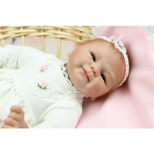 17 inches Handmade Lifelike Baby Girl Doll Silicone Vinyl Reborn Newborn Dolls in white dress children gift