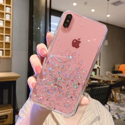 Luxury Stars Sequins Epoxy Phone Case for Iphone 12 11 Pro Max Xs Max Xr 6s 7 8plus Glitter Clear Soft TPU Silicone Back Cover