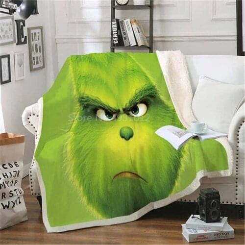 Green Monster Grinch Christmas 3D Printed Sherpa Blanket Cover Travel Bedding Outlet Fleece Blanket Throw Bedspread