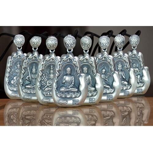 S999 sterling silver 12 Zodiac patron saint pendant men and women silver necklace natal Buddha Amitabha pendant