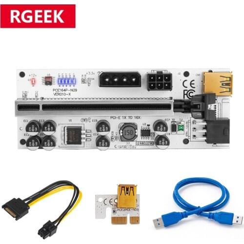 VER010 010S USB3.0 PCI-E Riser VER 010 PLUS Express 1X 4x8x 16x Extender pcie Riser cabo Adapter Card SATA 15pin to 6pin Power