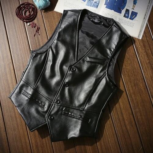 Outwear Biker Leather Waistcoats Mens Clothing Autumn Mens Vests Coats Fashion Pu Leather Sleeveless Jackets Casual