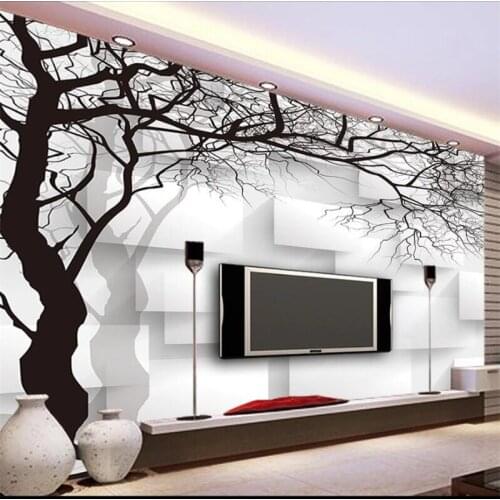 Wellyu Customized large murals fashion home decoration hand-painted black and white 3d abstract tree square TV wallpaper