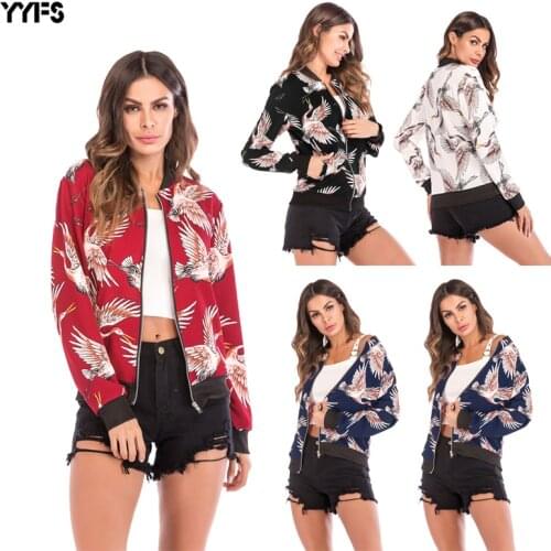 Casual Printed Loose Baseball Uniform Jacket For Women Long Sleeve Bomber Jacket Coat Zipper Lightweight Outerwear Famale 2020