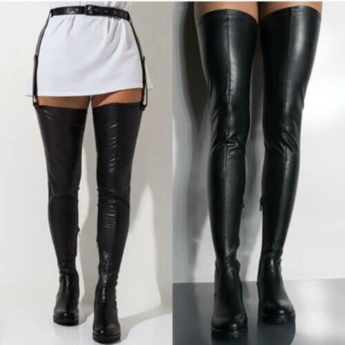 IPPEUM Over The Knee Elastic Belt womens boots Black Sexy Long Boots Women Over Knee Boots Leather High Quality Shoes