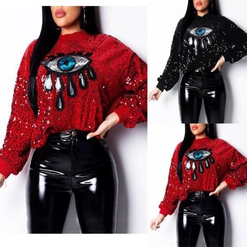 Women Fashion Casual Cartoon Pattern Sequin Sweater Pullover Streetwear Moletom Feminino Sudadera Mujer Las Mujeres Sweetshirts