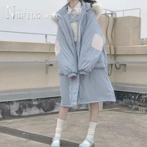 Women Coat Parkas 2021 New Winter Long Style Thick Kawaii Japanese Sweet Female Overcoat