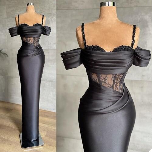 Elegant Mermaid Evening Dresses Pleats Off Shoulder Beading Straps Party Gowns Red Carpet Fashion Prom Formal Wear