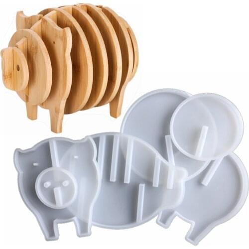 1 Set 3D Pig Shape Coaster Resin Mold DIY Epoxy Resin Mould Silicone Making Coaster Set Home Decoration Tool