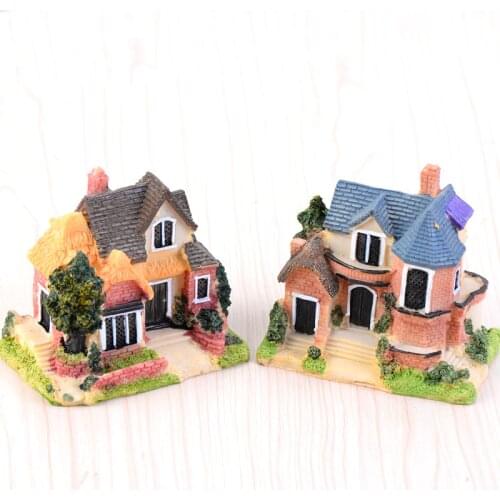 1piece Europe House Villa Figure Decorative Mini Fairy Garden Cartoon Building Statue Miniature Moss Ornaments Resin Craft