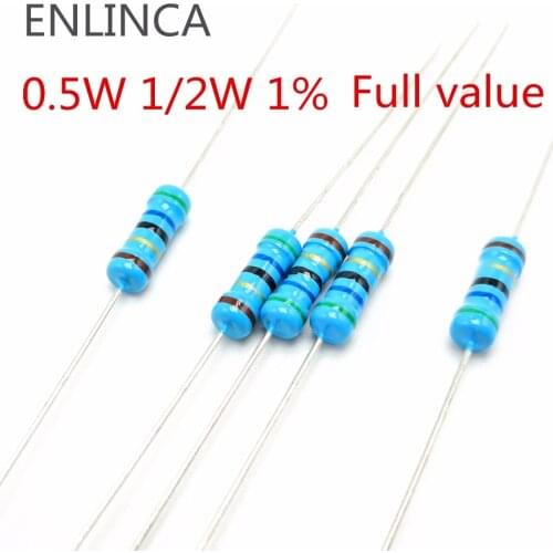 100pcs 1/2W 0.5W 1% Metal film resistor 47K 51K 56K 62K 68K 75K 82K 91K 100K 120K 150K 180K 200K 220K 240K 270K 300K ohm 220KR