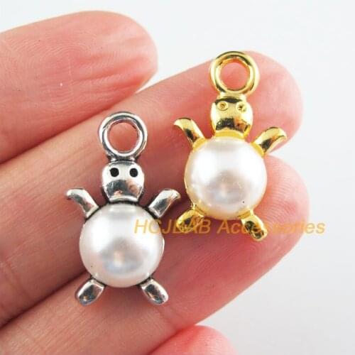 12Pcs Tibetan Silver Tone & Gold Color Retro White Acrylic Animal Tortoise Charms Pendants 14x23mm
