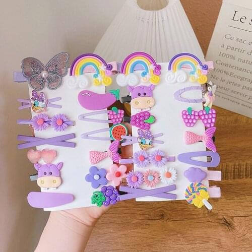 14 pcs/set Girls Cartoon Flower Fruit Rubber Bands Hairpins Lovely Hair Clips Kids Cute Hair Bands Accessories Gift