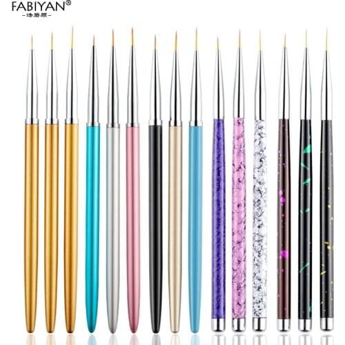 3Pcs/Set Nail Art Lines Painting Pen Brush Metal Gold Gel UV Polish Tips Flower 3D Design Manicure Pedicure Drawing DIY Tool Kit