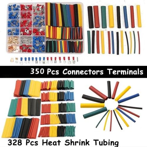 350pcs Wire Crimp Terminals Connectors And 328pcs Assorted Heat Shrink Tube Sleeving Kit UD88