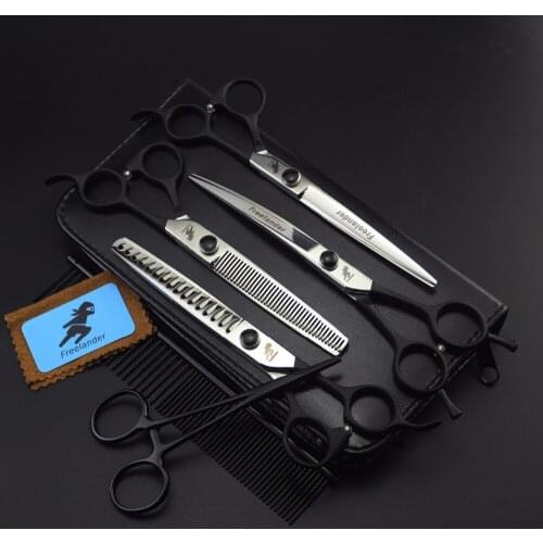 7 inch Black Professional Pet scissors sets,JP440C,61HRC,Straight & Thinning & 2 Curved scissors sets ,5PCS/package