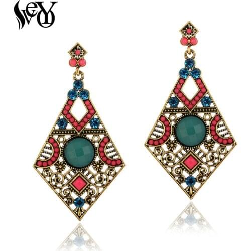 VEYO Acrylic Rhinestone Earrings Ethnic Hollow Dangle Earrings For Women Brincos