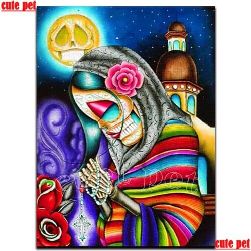 Diamond painting pictures Skeleton Woman praying for Halloween embroidery round diamond mosaic paintings full square decoration