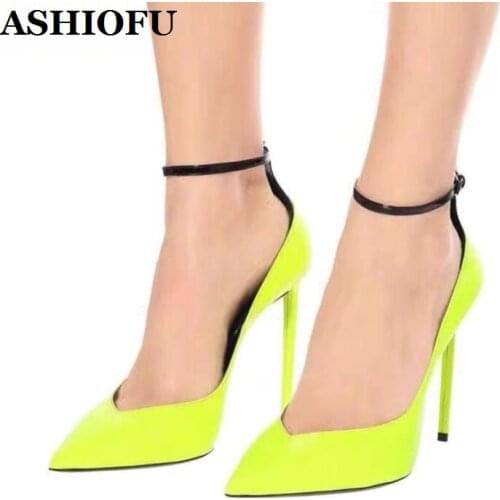 ASHIOFU 2020 New Handmade Womens High Heels Pumps Buckle Strap Pointy Party Prom Dress Shoes Evening Club Daily Wear Pump-shoes