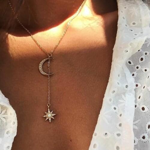 CANZE Silver Color Sun And Moon Necklaces Chain Pair Of Celestial Best Friends Gift For Friend Long Necklaces Pendants
