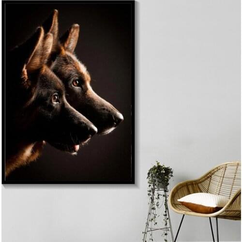 Black and White German Shepherd Dog Animal Canvas Painting Posters Prints Modern Wall Art Pictures Germany Fine Home Room Decor