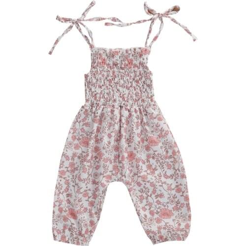 2020 Baby Summer Clothing Toddler Baby Girl Floral Sleeveless Romper Adjustable Strappy Elastic Jumpsuit Outfits