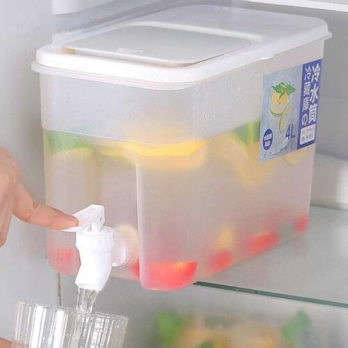 4l Refrigerator Cold Ice Kettle With Faucet Water Juice Lemonade Fruit Tea Bottle Refrigerator Cool Drinks Bucket Container