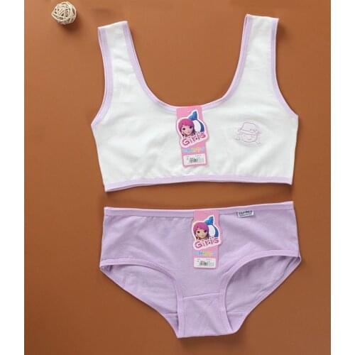 5sets/lot Teegage Girls Training Bras Sets Kids Cotton Underwear Sets Cartoon Character Printed Bras Panties Sets 8-14Years