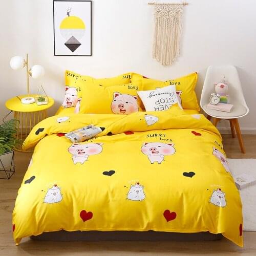 Yellow Lucky Pig Cartoon Cute Luxury Comforter Bedding Set Adult Fashion Modern King Queen Twin Size Bed Linen Duvet Cover Set