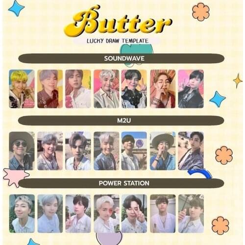 Kpop Bangtan Boys Butter Photocard Lucky Draw Event Smaii LOMO Cards JK JIMIN JIN SUGA M2U Soundwave Postcard 7 Sheets 1 Set