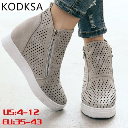 2021 Womens Wedge Sneaker Vulcanize Shoes Fashion Zip Leopard Increase Within Zapatos De Mujer New Fashion for Girl