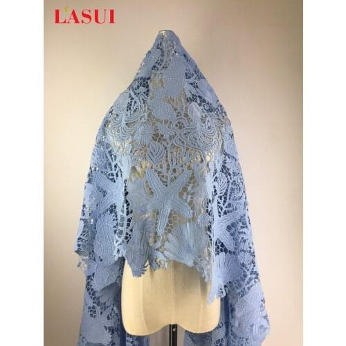 LASUI NEW 2yardS=1lot watersoluble LACE Fabric blue wide 130cm breathable for wedding dress decoration handmade accessory D089