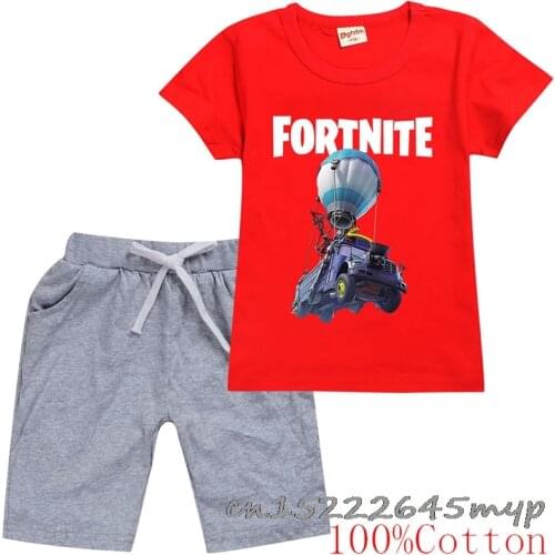 Summer Boys Clothes Set Fortnite Printed T-shirt Cotton Sports Shorts Casual Childrens Suit 2-16 Years Old Girls Clothing gift