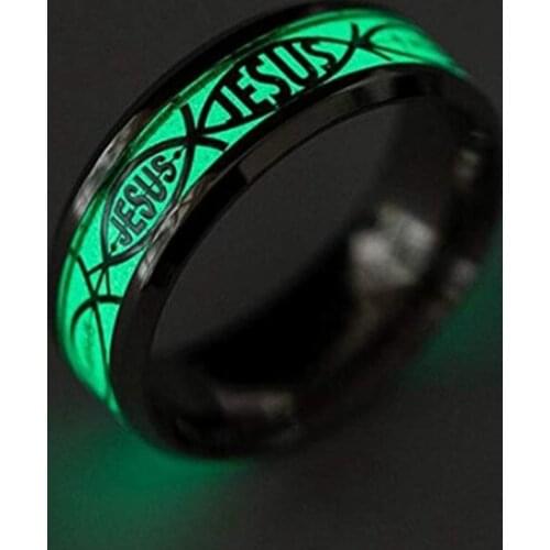 MadApe Big Size 8mm Luminous Rings Women Stainless Steel Jesus Fluorescent Glowing Rings For Women Wedding Accessories