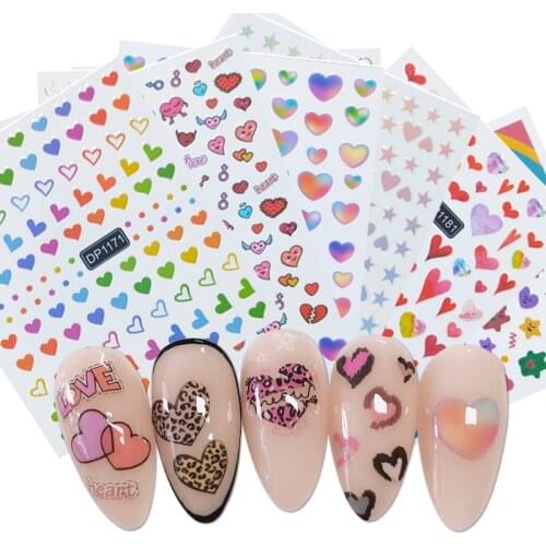1Pc Colorful Heart Shape Nail Art Decals 3D Self-Adhesive Nail Designer Sticker Foil Tips Nail Art Foil Tips Manicure Sticker