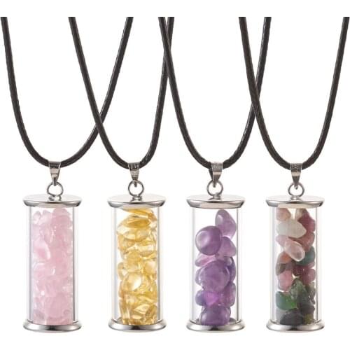 4pcs Wishing Bottle Pendant Necklaces Gemstone Bead Chip Wish Bottles Charms Necklaces Jewelry Gifts Valentines Day Presents