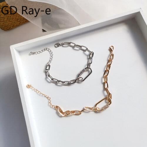 New Fashion Pin Pave Chain Bracelet Crystal Golden Pretty Safety Link Chain Bracelet for Women Gifts Wedding Lovers' Hand 194