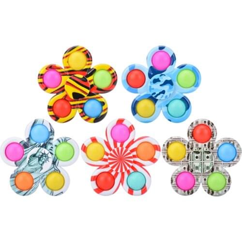 Five New Kids Adults Fingertip Spinner Push Bubble Key Chain Decompression Toy Silica Gel Simple Dimple Toy Spinner Crafts Toys