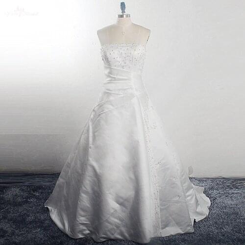 RSW1603 Real Job Pictures Classical Strapless Crystal beading A Line Wedding Dress Satin