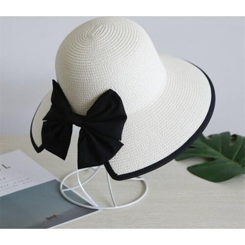 2020 New Summer Women Big Wide Brim Sun Hat Black Bow Beach Hat Girls Outdoor Travel Straw Hats UV Protection Panama hat