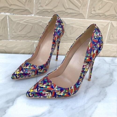 Mixed colors 12cm high heeled ladies pumps shallow pointed toe woman party slip on women wedding shoes QP077 CHENSIR9