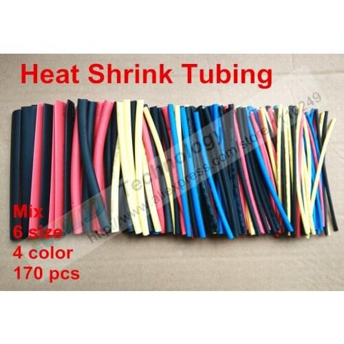 170pcs/lot 6 Sizes 4 Color 100mm Heat Shrink Tubing Tube Sleeving Wrap Wire Cable Kit,Shrinkable Tubing Free Shipping