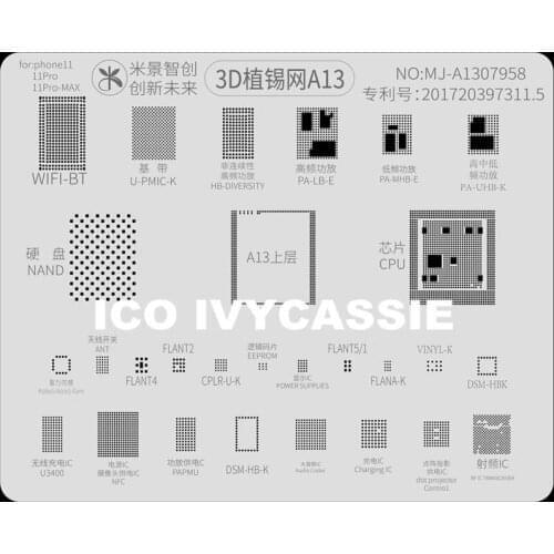 3D BGA Stencil For iPhone 11/11 Pro/11Pro Max A13 CPU RAM Nand Wifi Power IC Reballing Solder Tin Plant Net Heat Template MIJING