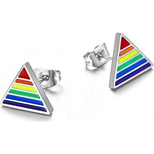Unique Lesbian Gay Pride Triangle Rainbow Stainless Steel Tiny Small Ear Studs Charm Romantic Gift Accessories For Men