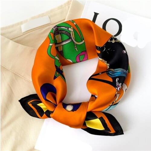 2021 Spring Foulard Female Natural Silk Scarves Design Print Hours Hairband Fashion Lady Neck Scarf Small Bandana New