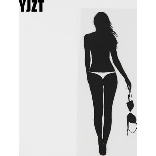 YJZT 5.8CMX16.1CM Hot Sexy Get Naked Girl In Underwear Decal Vinyl Car Sticker Black/Silver 8A-0493