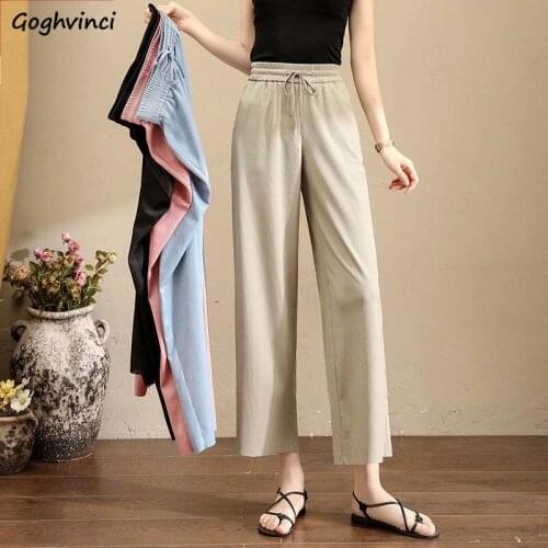 Summer Draped Straight Pants Women Plus Size S-5XL Ankle-length Comfortable Baggy Drawstring Trousers Wide-leg High Waist Slim