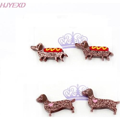 1pair) Sausage Dog Stud Earrings Cute Dachshund Dog Animal Earrings Glitter Acrylic Earrings
