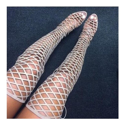 2017 New Summer Sexy Gladiator Thigh High Heels Sandals Woman Open Toe Cutout Summer Boots Woman