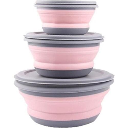3Pc Bowl Set Silicone Folding Lunch Box Folding Bowl Portable Silicone Folding Bowl Foldable Salad Bowl with Lid Cuenco plegable